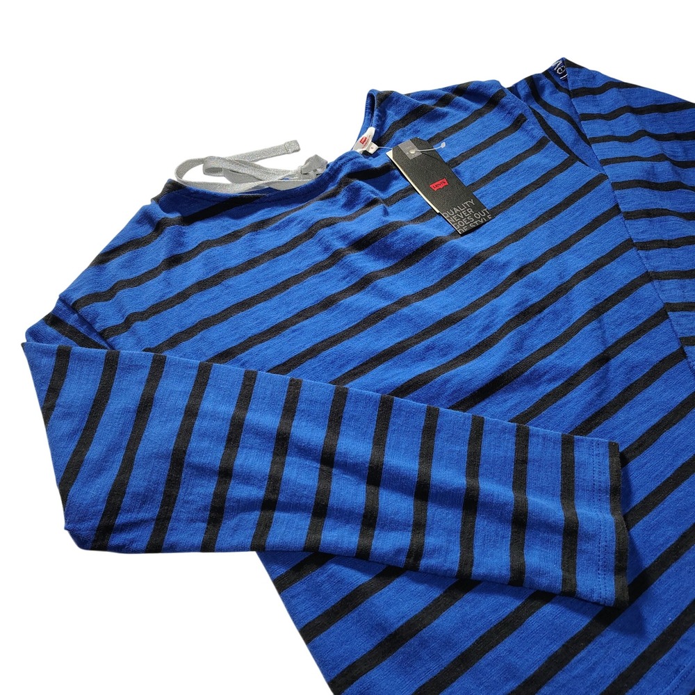 Levi's Womens Blue Black Striped Long Sleeve T-Shirt‎ Top Size S